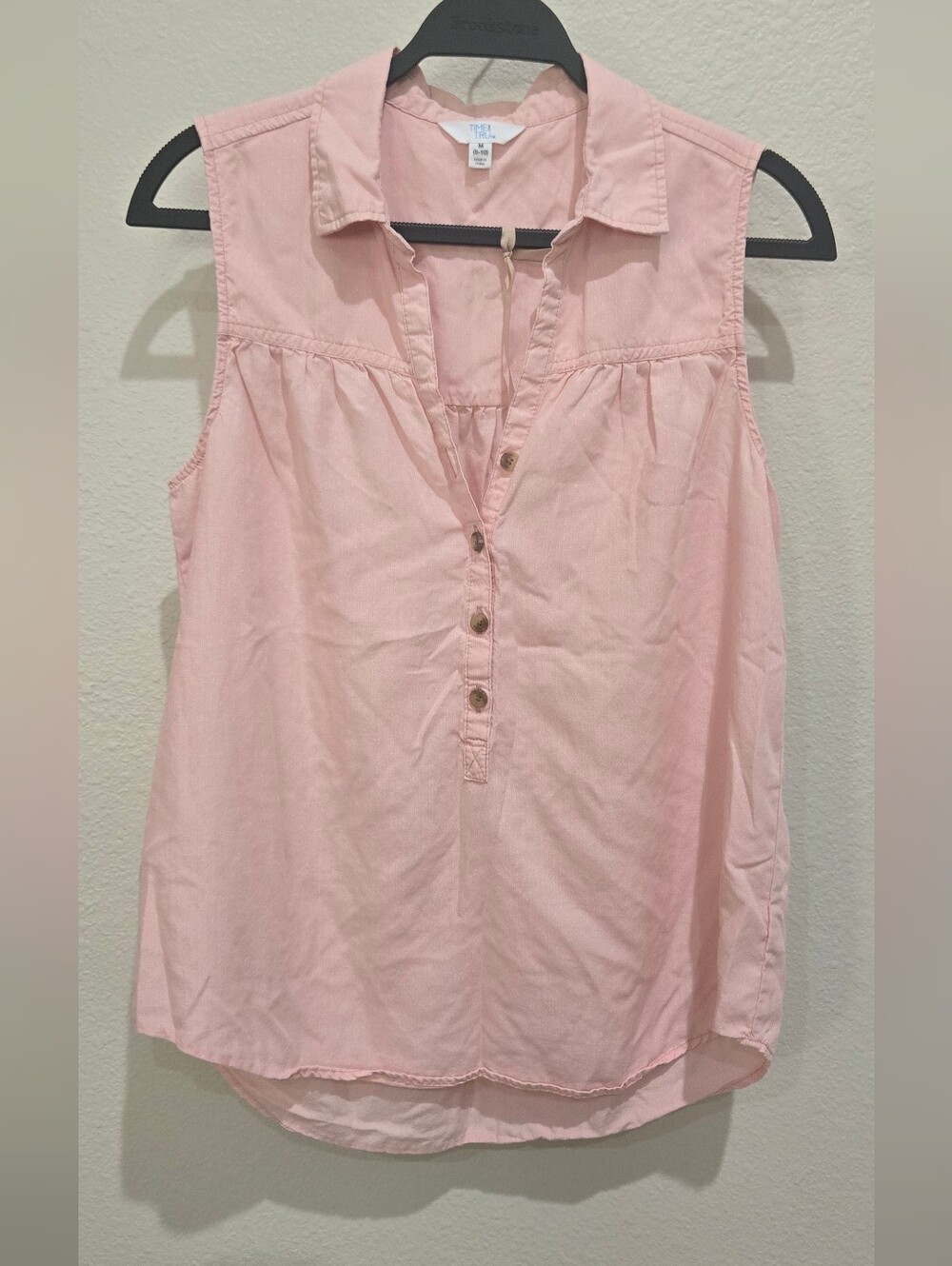 Time and Tru Light Pink Sleeveless Gathered-Back Camisole
